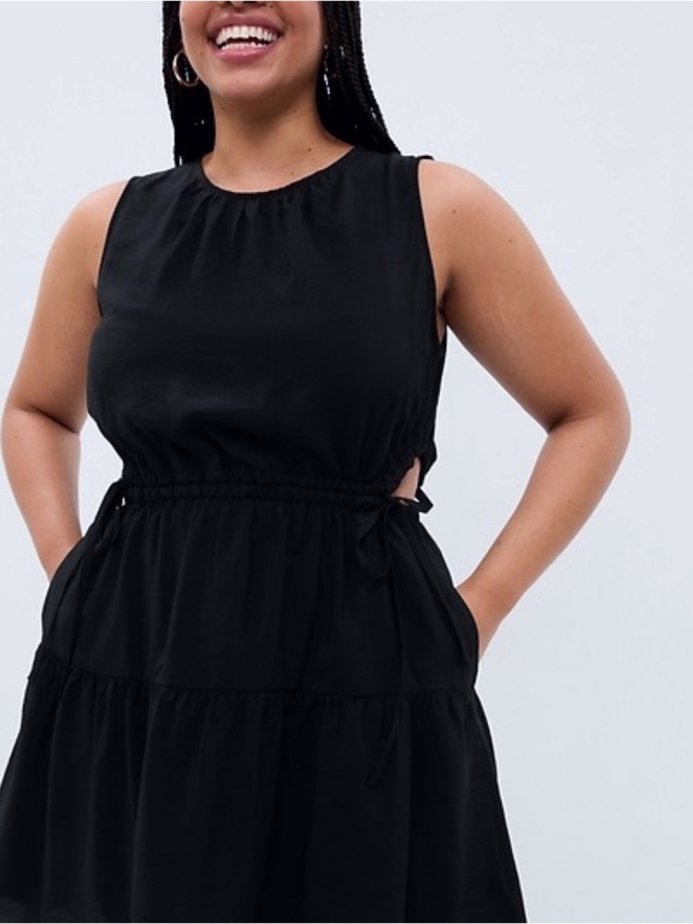 GAP Black Sleeveless Cutout Tiered Mini Dress Preppy Boho Festival Summer